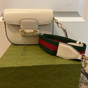 Gucci Horsebit 1955 mini bag. White leather/made in Italy. Retail was: $3,250.